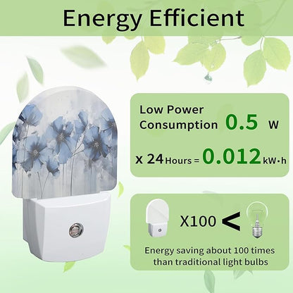 Blue Flower Night Light, Vintage Nightlight Plug into Wall with Dusk to Dawn Sensor, LED Lamp Energy Saving Lights for Men Women Boys Girls,Lamp for Bedroom Bathroom Hallway