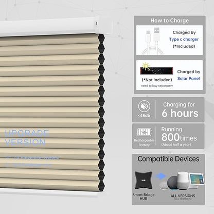 Motorized Cellular Shades with Remote, Blackout Smart Cellular Shades Compatible with Alexa, Cordless Honeycomb Window Blinds for Bedroom Home Office, Custom Size, Blackout Light Beige