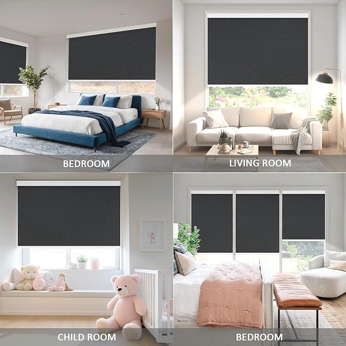 Motorized Blinds with Remote Cordless Automatic Motorized Shades Custom Blinds for Windows Smart Curtains Compatible with Alexa Google Home(Blackout Jacquard Black,W44 x H72in)