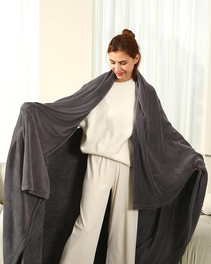 ESTINGO Electric Blanket Full Size - 72"x84" Cozy Coral Fleece Full Size Heated Blanket with Overheat Protection, Fast Heating Blanket with 6 Heating Levels & 1-10 Hours Adjustable Timer, Dark Gray