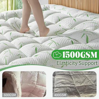 3 Inch Mattress Topper California King Size - 1500GSM 3D+7D Down Alternative Fill Pillow Top Mattress Pad, Viscose Made from Bamboo Cover, Extra Firm for Back Pain,6"-18"Deep Pocket (72"x84")