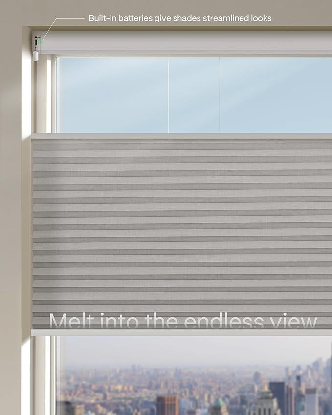 Graywind Motorized Matter Cellular Shades- 60% Blackout Top Down Bottom Up 1-3/4"Cell Honeycomb Blinds for Indoor Windows, Compatible with Alexa Google Siri, Custom Size,Dimout Grey