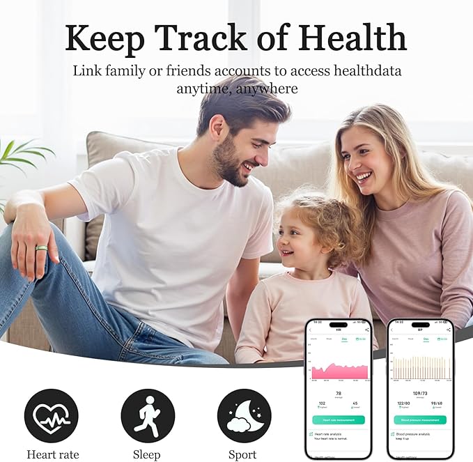 Smart Ring for Women Men, Health Tracker with Heart Rate/Blood Oxygen/Blood Pressure/Sleep Monitoring/Step Counting, IP68 Waterproof Fitness Ring, No App Fees for iPhone & Android (Green, 10#)