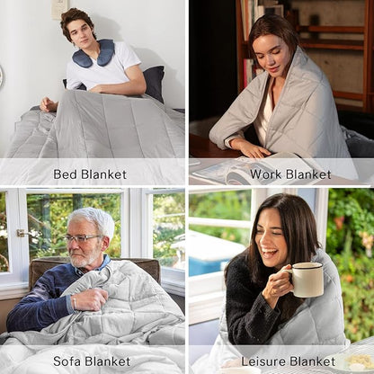 ZonLi Weighted Blanket for Adults (100% Cotton, 60"x80", 20lbs, Queen Size Light Grey) High Breathability Heavy Blanket, Soft Material with Premium Glass Beads, All-Season, Easy Care