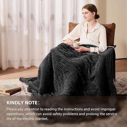 Homemate Heated Blanket Electric Throw - 50"x60" Heating Blanket Throw 1/2/4/6/8 Hours Auto-Off 10 Heat Levels Over-Heat Protection Soft Flannel Sherpa ETL Certification