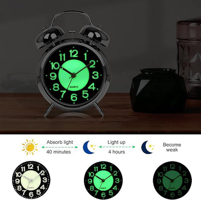 AYRELY® Super Loud Alarm Clock for Heavy Sleepers Adults,Twin Bell Retro 4 Inch Silent Non-Ticking Quartz with Backlight, Luminous dial, Alarm Clocks for Bedrooms Bedside (Silver)