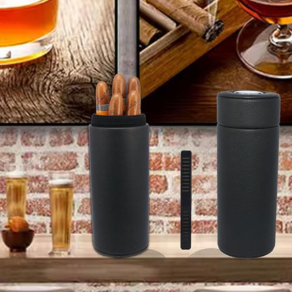 AMANCY Effective Black Leather Giftable Cigar Cylinder Humidor for 5 Cigars, Travel Cigar Case with Outside Hygrometer, Cedar Wood Lined Portable Leather Cigars Humidor.