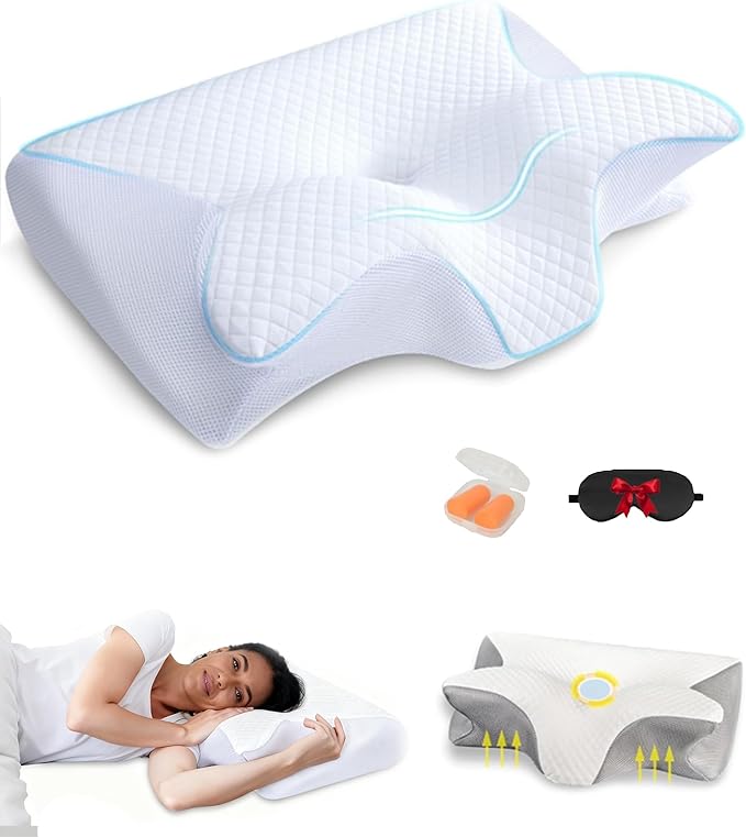 Neck Pillow for Snoring, 15° Neck Elevation Design Anti Snore Contour Pillows with Case, Premium Pain Relief for Side Back Stomach Sleepers (White)
