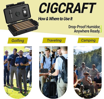 Cigar Humidor, ClGCRAFT Travel Cigar Humidor Box- Portable Cigar Case with Humidifier Disc, Waterproof, Essential Airtight Travel Humidor Kit for Cigar Aficionados (Holds up to 5 Cigars)