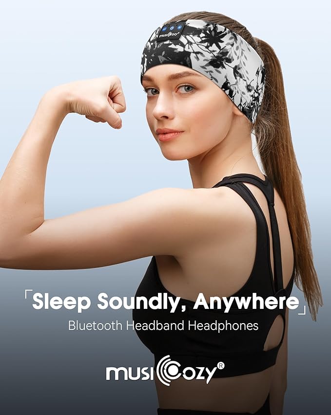 MUSICOZY Sleep Headphones Bluetooth Headband 5.4 Wireless Headband Headphones for Sleeping for Side Sleeper with Ultra-Thin HD Stero Speaker for Workout (Ink Black)