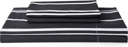 Best Season Stripe Bed Sheets Set,4 Piece Super Soft Microfiber Bedding-Deep Pocket,Ultra Soft,Fade & Wrinkle Resistant(Full Size,Black&White)