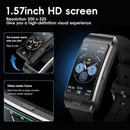 Slim Fitness Tracker for Men & Women, 1.57” HD Touchscreen Smart Band, Heart Rate & SPO₂ Tracking, Sleep & Activity Insights, Bluetooth Call Support (Black)