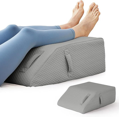 Leg Pillow Elevation Blood Circulation, Leg Elevating Pillows for After Surgery, Sleeping, Memory Foam Wedge Pillow for Legs Swelling, Foot Knee Pillow for Back Pain, 23.6×16.8×8in, Grey
