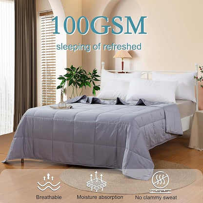 YOUR MOON Summer Lightweight Wool Comforter - Breathable & Thin Duvet Insert for Hot Sleepers, 100% Australian Wool Filling 100gsm with Pure Cotton Shell-Twin Size (Gray)