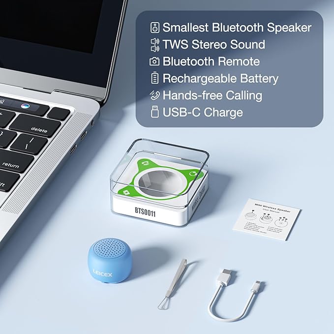 Travel Bluetooth Speaker, Tiny Small Speakers Bluetooth Wireless Pillow Perfect for Travel Outdoor Sound (Blue)
