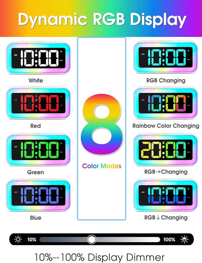 Cadmos Loud Alarm Clock for Bedrooms with Dynamic RGB Night Light,Heavy Sleepers Adults,Dual Alarm,Dimmer,USB Charger,Small Bedside Digital Clock with Led Display for Kids,Teens,Seniors (White)