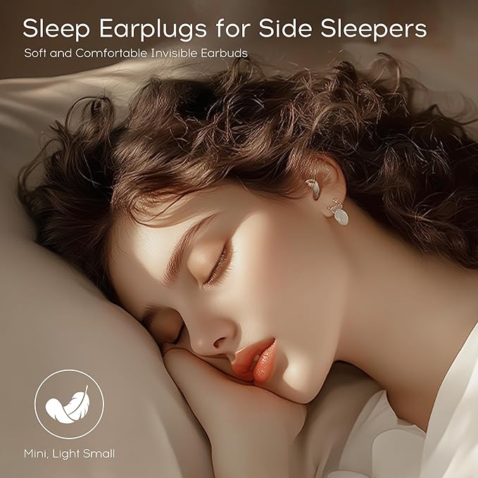 sunvito Sleep Earbuds Bluetooth 5.4, Mini Invisible Silicone Sleep Earbuds for Side Sleepers, Noise Blocking Sleeping Headphones, Hidden Earbuds with LED Display for Small Ears, Sleep & Relax (Beige)