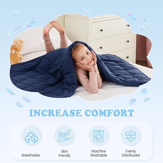 HOSUKKO Weighted Blanket - 10 lbs Navy Blue Heavy Blanket - Breathable Blanket(50 * 60 inches, 10 lbs)