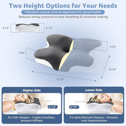 Cervical Pillow for Neck Pain Relief - Ergonomic Contour Memory Foam Pillow with 2 Pillowcases, Orthopedic Neck Support for Side Back Stomach Sleepers