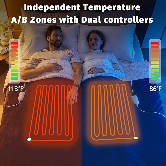 Heated Electric Blanket Queen Size - 84" x 90" Heating Blanket with Dual Control, 10 Heating Levels & 8 Hours Auto Off, Soft Warm Flannel Blanket, Christmas Birthday Gifts for Senior Grandma