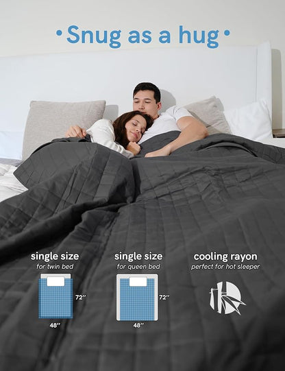 YnM Exclusive Weighted Blanket, Cooling Bamboo & Cozy Velvet, Smallest Compartments with Glass Beads, Ideal for One Person of 140lbs on Twin or Full Bed (48x72 Inches, 15 Pounds, Blue Grey)