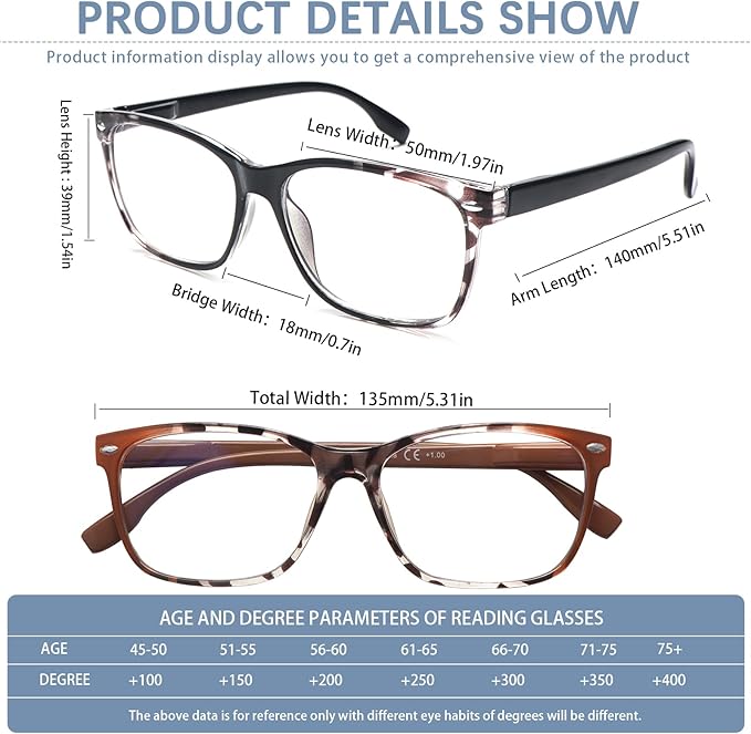 CLASAGA Progressive Multifocus Reading Glasses for Women, Pattern Print Blue Light Block Stylish Ladies Computer Readers