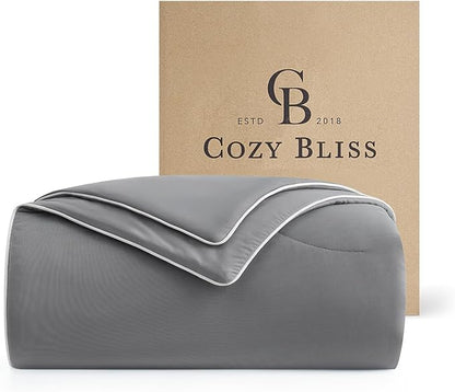 Cozy Bliss Deluxe Dual-Sided Cooling Comforter Cali King Size, Ultra-Soft Lightweight Breathable Silky Cooling Blankets with Q-Max>0.45 for Bedroom, Hot Sleepers & Night Sweats, Dark Grey, 106"x96"