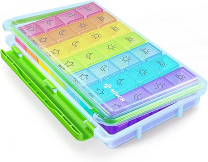 AUVON iMedassist Moisture-Proof Weekly Pill Organizer 4 Times a Day, Large 7 Day Pill Box Case with Portable Design for Travel, Removable Individual Containers Hold Vitamins, Supplements, Medications
