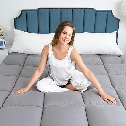Marine Moon King Mattress Topper Cooling Extra Thick Plush Pillow Top Mattress Pad Hotel Quality Down Alternative for King Size Bed, Soft Bed Toppers for Back Pain, Grey