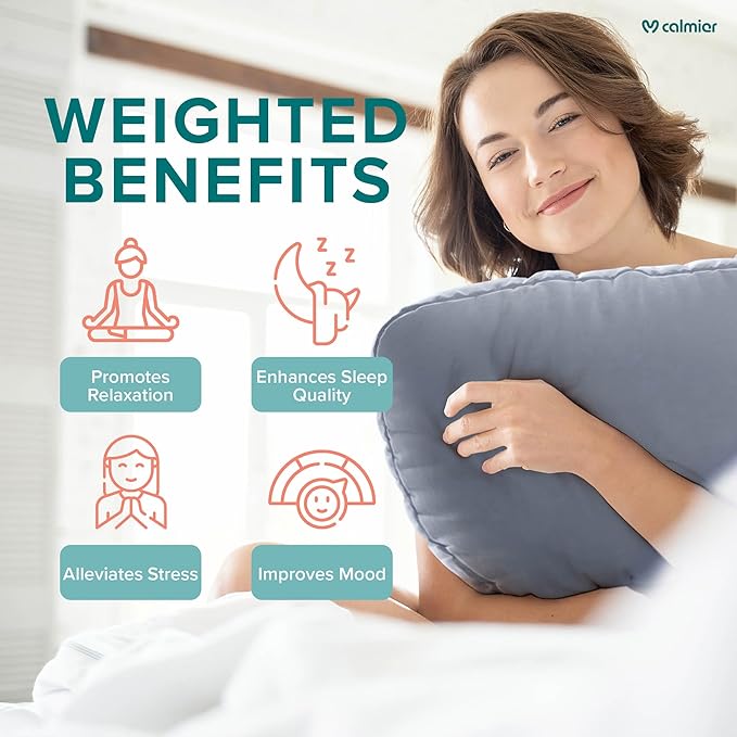 Calmier - 12 lb Sensory Weighted Pillow - Glass Bead Filled Hug Pillow - Ultra Plush Cozy Weight Sensory Pillows for Adults and Kids - Weighted Lap Pad (Light Gray- Minky, 12 LBS)