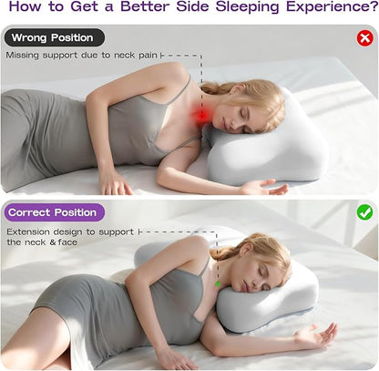 Side Sleeper Neck Pillow for Sleeping - Patented Cervical Neck Pillow with Cooling Cover- High Density Memory Foam Curved Pillows for Adults (Grey)