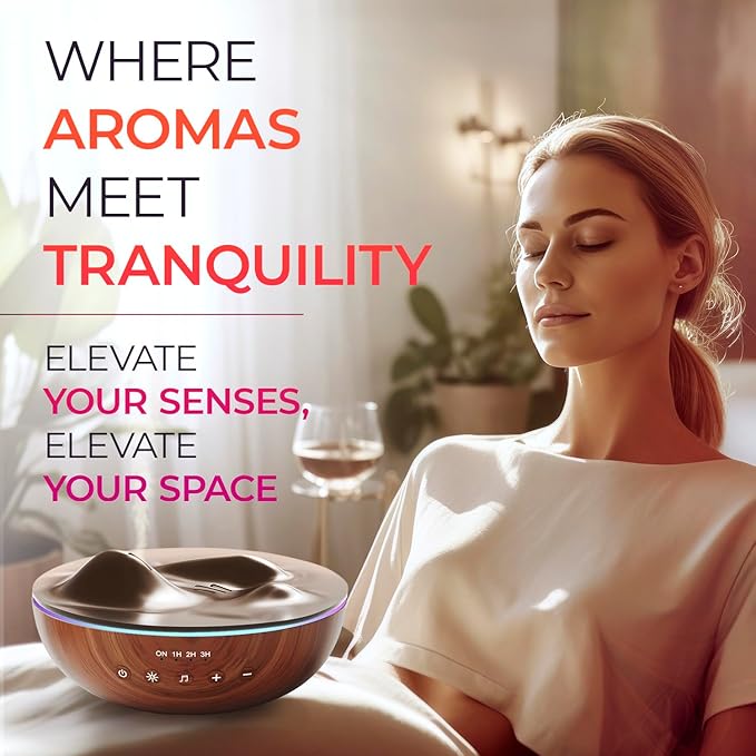 Aromatherapy Essential Oil Diffuser for Large Room with Essential Oils Kit, 500ml Ultrasonic Quiet Cool Mist Aroma Humidifier for Home, 8 Relaxing Sounds, White Noise, Timer, Waterless Auto-Off Safety