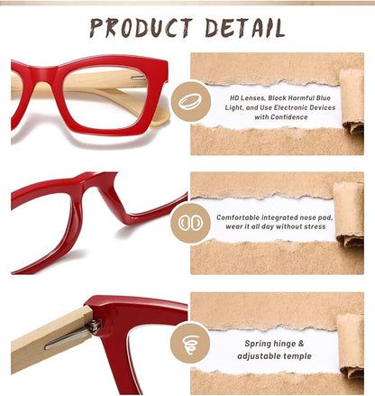 Hubeye Oprah Style Reading Glasses for Women Men Blue Light Blocking Computer Square Readers with Spring Hinge