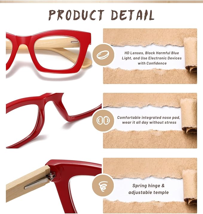 Hubeye Oprah Style Reading Glasses for Women Men Blue Light Blocking Computer Square Readers with Spring Hinge