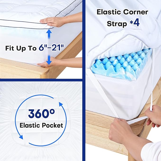 Twin XL Dual Layer 4 Inch Memory Foam Mattress Topper, Relax Body, Relieve Pain and Aid Sleep - 2 Inch Fluffy Pillow Top Twin XL Mattress Topper and 2 Inch Cooling Gel Memory Foam, 2X Support