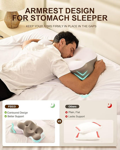Cervical Neck Pillow, Memory Foam Pillows for Neck Pain Relief, Ergonomic Contour Cooling Pillow for Side Sleeper Pillow Adults & Stomach Sleepers Neck Shoulder (Gray, 24" L x 14" W)