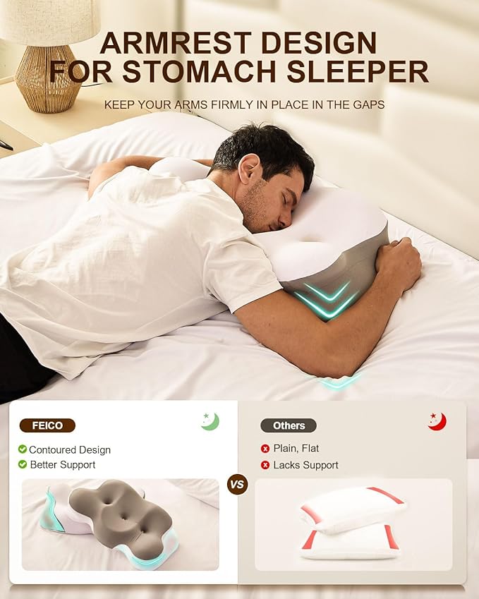 Cervical Neck Pillow for Pain Relief, Ergonomic Contour Memory Foam Pillow Side Sleeper Pillow for Neck Support,Odorless Pillow with Cooling Pillowcase