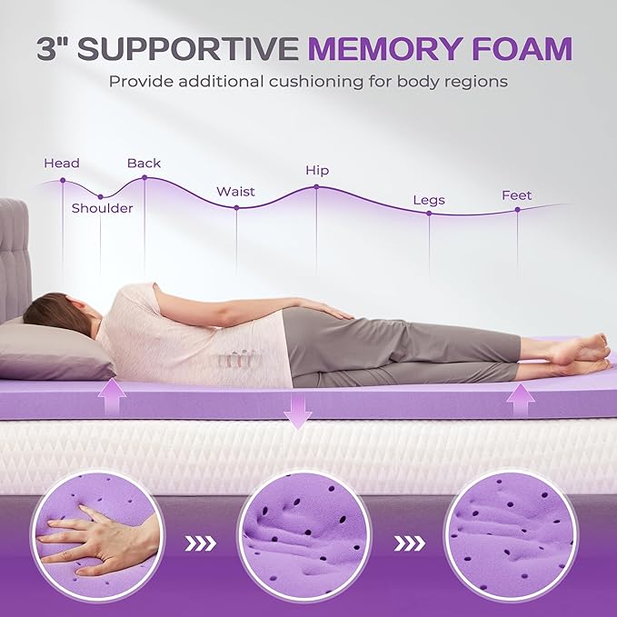 SINWEEK Dual Layer 5 Inch Memory Foam Mattress Topper King Size, 3 Inch Gel Memory Foam Plus 2 Inch 1450 GSM Down Alternative Quilted Pillow Top Mattress Pad Cover, White