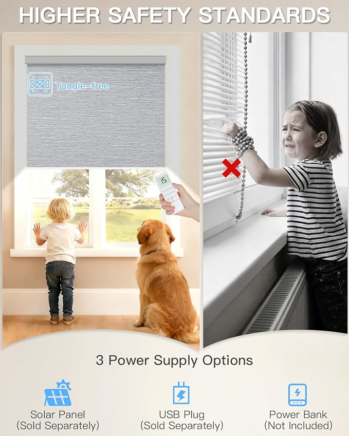 Motorized Roller Shade with Remote Control, Blackout Electric Shade for Windows Compatible with Alexa Google via Hub, Rechargeable Smart Window Blind Customized Size (Texture Grey)