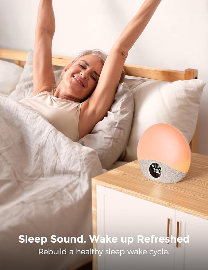 Momcozy Wake Up Light Baby Sound Machine, Adult White Noise Machine with Dimmable Night Light, 30 Soothing Sleep Sounds 7 Colors, Alarm Clock for Heavy Sleepers, Bedroom