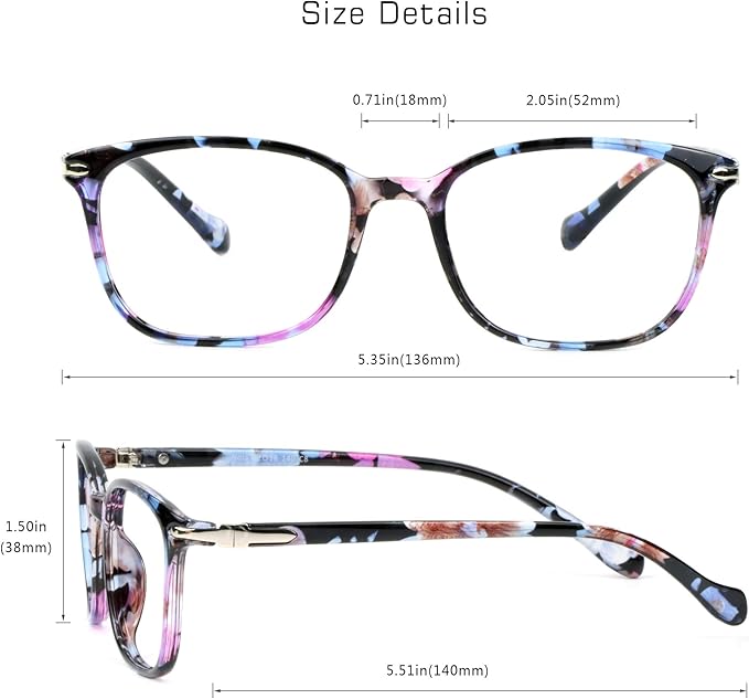 VisionGlobal 2 Pack Blue Light Blocking Glasses for Women/Men, Anti Eyestrain, Computer Reading, TV Glasses, Stylish Square Frame, Anti Glare (Pink+Floral)