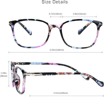 VisionGlobal 2 Pack Blue Light Blocking Glasses for Women/Men, Anti Eyestrain, Computer Reading, TV Glasses, Stylish Square Frame, Anti Glare (Pink+Floral)