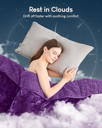 Cottonblue Weighted Blanket 15 lbs Queen Size, Flannel Shaggy Sherpa Weighted Blanket for Adults Comfortable Weighted Blankets for Calming and Relax, Bed Sofa Heavy Blankets, 60x80 inches, Purple
