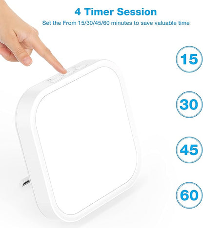 Qoosseine Light Therapy Lamp - 10000 Lux UV-Free Light Box with 4 Brightness Levels, 4 Color Temperatures, 4 Timer Functions and Memory Function - Portable for Home/Office
