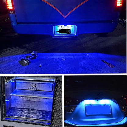 4PCS Blue LED License Plate Light, 12V-24V DC Waterproof 6-SMD License Plate Lamp Taillight, Universal for Truck SUV Trailer Van RV Boats as Step Courtesy Light, Dome/Cargo Lights or Under Hood Light