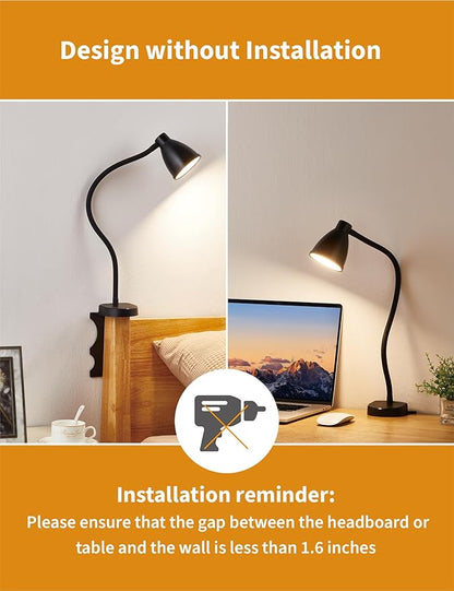 BOHON Reading Lights for Books in Bed, 5 Color 10 Brightness, Without Install Bedside Lamp, Half Hour Auto-Off Timer, Flexible Neck Wall Lamps for Bedroom Headboard Office Home (Black)