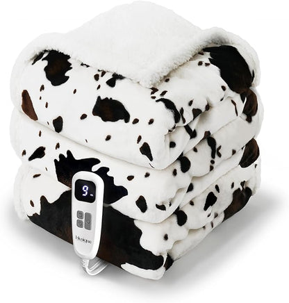 Heated Blanket Full Blanket - Fast Heating Electric Blanket, Soft Flannel Heated Full with 4 Time Settings,10 Heating Settings, Warm Gifts for Women & Mom & Grandma(72"x84"Cow Print White)