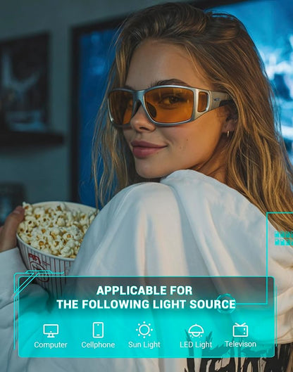 TIJN Sonia Sleep Glasses for Blue & Green Light Blocking,Red Lens with Dual AR Coating,Wraparound Frame for Gaming Screen