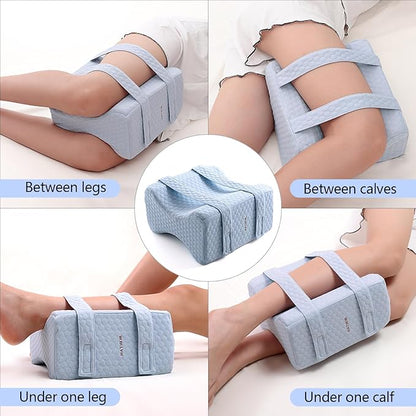 Knee Leg Pillow for Side Sleepers with Straps, Sciatica Sacroiliac Thigh Joints Hip-Back Pain Relief, Ergonomic Contour Encourages Natural Hip-to-Knee Alignment Pillow for Side Sleeping, Sky Blue