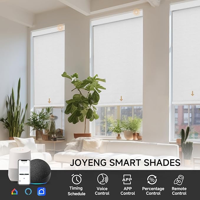 Motorized Blinds with Remote, Custom Automatic Electric Blackout Smart Blinds for Windows, Motorized Window Roller Shades Compatible with Alexa Google for Home Office, Jacquard Fabric White